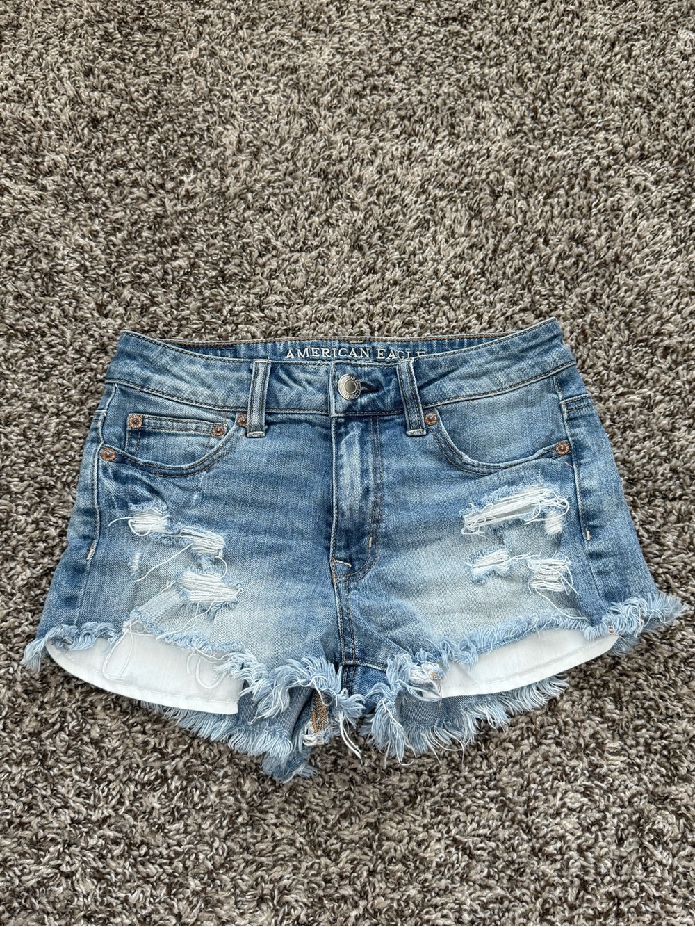 American Eagle Outfitters Women's Light Blue Distressed Denim Cutoff Shorts